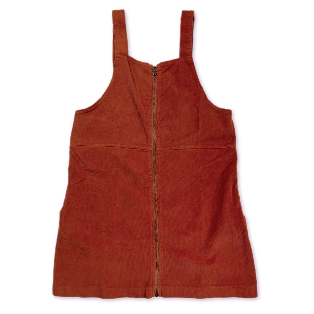 Corduroy burnt orange zip dress with pockets